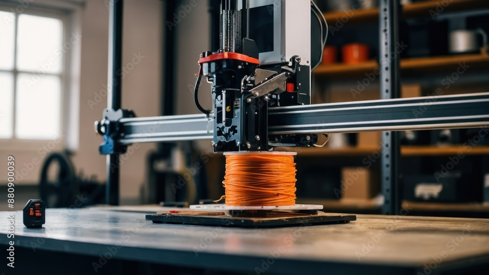 Poster a high tech 3d printer in action at a modern workshop, showcasing advanced manufacturing processes a
