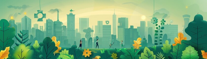 Green technology, innovative business solutions, flat design illustration