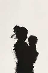 A black and white sketch of a mother holding a child