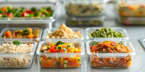 Organize weekly meal prep with batch cooking and Tupperware for convenience. Concept Meal Planning, Batch Cooking, Tupperware Storage, Weekly Prep, Healthy Eating