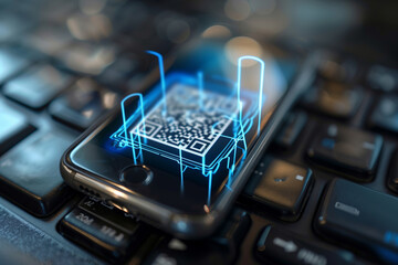 A Digital Gateway: Smartphone Scanning A QR Code On A Laptop Keyboard