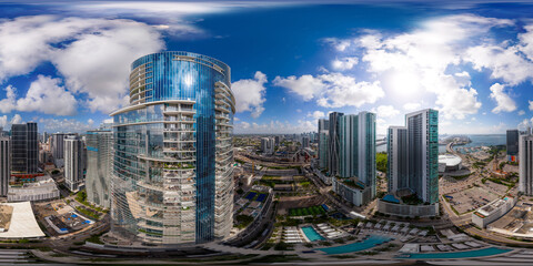Aerial drone 360 equirectangular panorama. Downtown Miami highrise towers city landscape scene © Felix Mizioznikov
