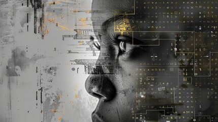 Composite of digital image with text and icons on gray background