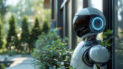 An artificial intelligence assistant concept with a digital avatar and voice command interface in a smart home environment.