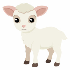 A cartoon illustration of a young lamb on a plain white backdrop