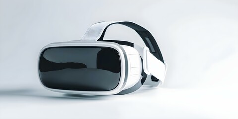 Cutting-edge VR headset for spatial computing and augmented reality against a white backdrop. Concept VR Headset, Spatial Computing, Augmented Reality, White Backdrop, Cutting-edge Technology