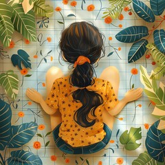 Embracing full-spectrum living flat design top view wellness theme cartoon drawing colored pastel