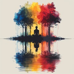 Embracing full-spectrum living flat design front view mindfulness theme animation vivid