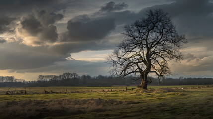 A large tree stands alone in a field of grass