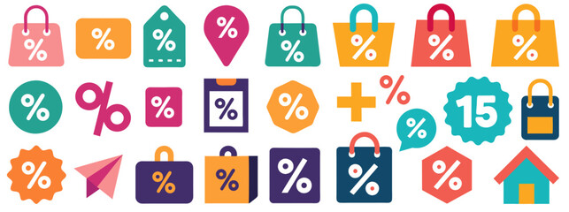 Fototapeta premium Set of discount icons for representing sales, promotions and special offers available in store or online, black friday