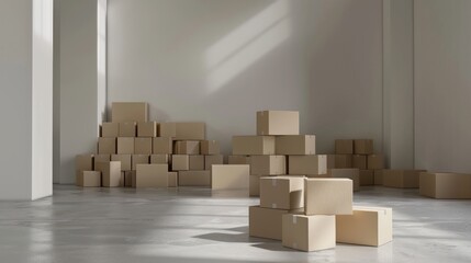 Assorted Boxes Packed in Empty Room by Wall