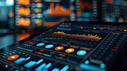 Close-up of a digital tablet with a financial planning app interface showing investment portfolios and financial projections.