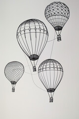 A black and white sketch of a hot air balloon festival