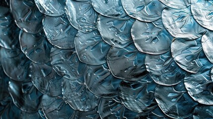 Macro photography of organic texture of silver metallic scales, background with closed up detailed natural shining fish scales structure, AI generated image