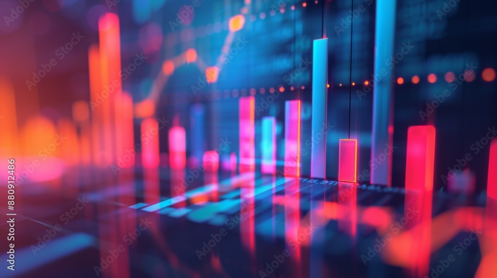 Poster close-up of a bar graph with rising columns indicating business success and profits.
