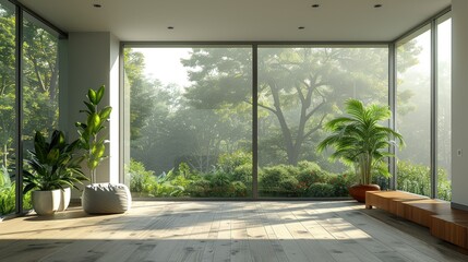 Empty minimalist room with clean lines and natural light