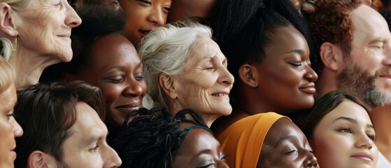 Obraz premium A joyful gathering of women of various ages and backgrounds, exchanging warm smiles and celebrating their diverse and unified community.