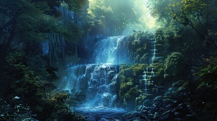 Enchanted Waterfall in a Lush Forest