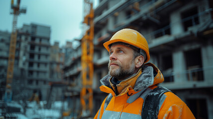 Professional Male Worker in Hardhat Standing on Site