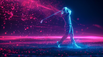 Neon Golfer Swing with Particle Effects