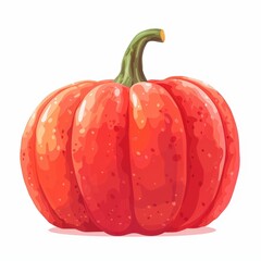 A vibrant, digitally illustrated red pumpkin with smooth textures and a green stem, perfect for autumn and Thanksgiving themes.