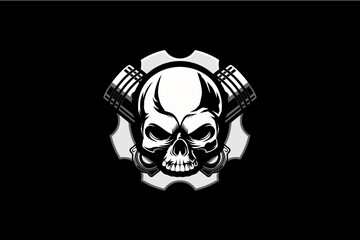 Human Skull head with cross piston logo vector template