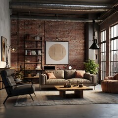 Loft-Inspired Living Room with Industrial Flair - 3D Visualization