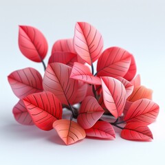 Close-up of vibrant red leaves with intricate veins on a white background, showcasing nature's beauty and elegance in simplicity.