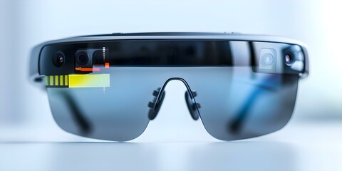 Smart Glasses with Hand in Close-up View. Concept Close-up Photography, Smart Glasses, Hand Gestures, Technology Trends