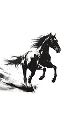 A black and white sketch of a horse galloping