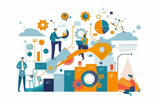 Dynamic business environment showcasing the concept of business agility, with symbols representing company transformation towards higher efficiency and rapid adaptation to market changes