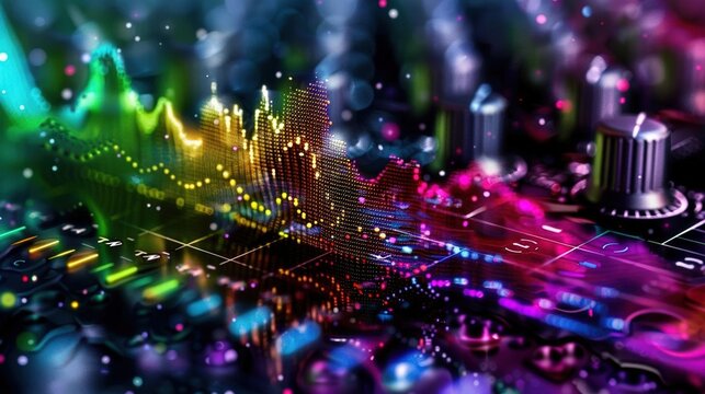 A Close-up Shot of a Prismatic human spectrograms, colorful voice print washes