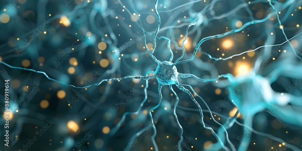 Poster visual representation of neural network and neurons in addiction and opioid use. concept neural netw