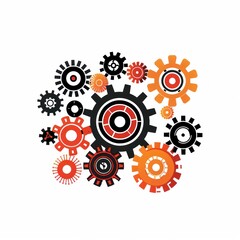 Interlocking Gears in Black, Orange, and Red