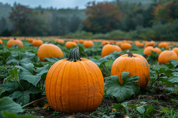 Fototapeta premium Rows of pumpkins ready for harvest