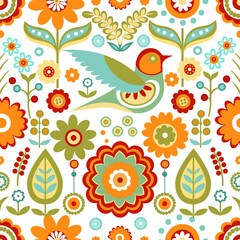 Obraz premium birds in bright colors on a white background. seamless pattern