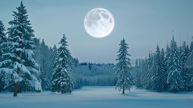 A serene snowcovered landscape with icicles glistening in the moonlight.
