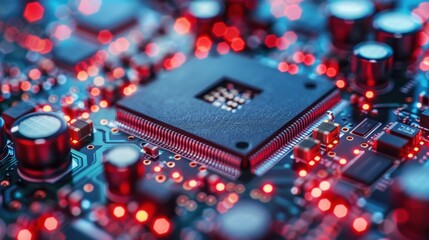 Microchip architecture under a microscope, revealing the intricate design and functionality of a CPU.