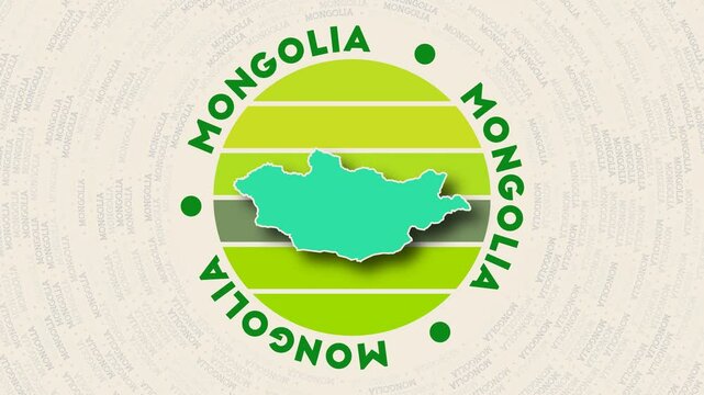 Mongolia logo intro. Badge with the circular name and map of country. Elegant Mongolia round logo animation.