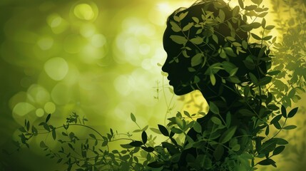 A silhouette of a woman intertwined with green plants, symbolizing environmentally conscious living and harmony with nature.
