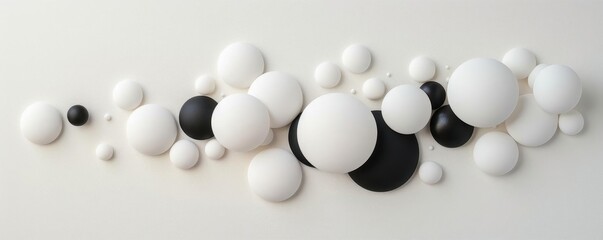 Abstract art with white and black circles on a white background.