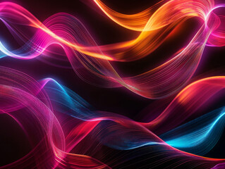 Abstract Light Waves on Black, Generative AI Illustration