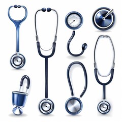 Set of Medical Stethoscopes and Pressure Gauge
