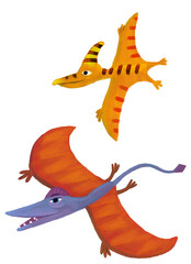 cartoon happy and funny colorful prehistoric dinosaur dino rhamphorhynchus and quetzalcoatlus pterodactyl bird flying isolated illustration for children © honeyflavour
