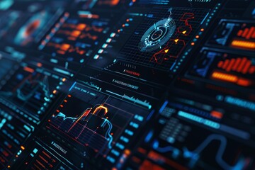Futuristic Digital Interface with Real-Time Data Exchange Visualization for Tech Design