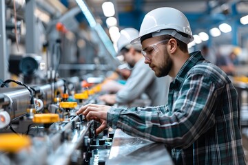 Factory workers assembling products on a production line, highlighting precision and efficiency in manufacturing