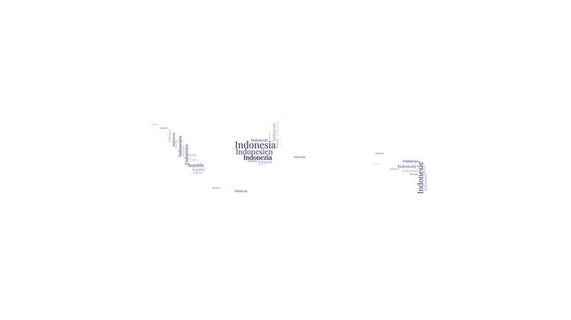Indonesia shape words animation. Indonesia boundary filled with country names animated. Country opening, intro, presentation video.