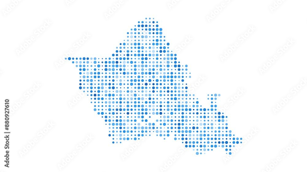 Poster oahu dotted digital map. map of oahu with pulsating colored circles. shape of the island filled with