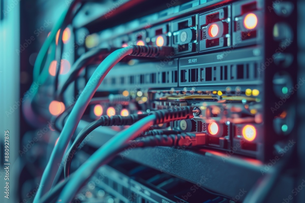 Poster server rack close-up in data center for it infrastructure and network connectivity