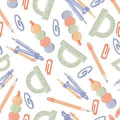Seamless School Supplies Pattern in Flat Style